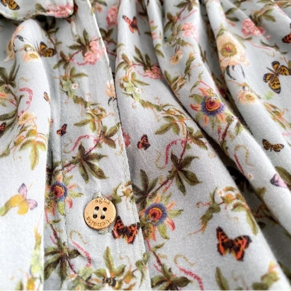 Agua Bendita Karen Midi Long Dress Seagreen Geen Floral Button Front Slit S - Picture 10 of 12